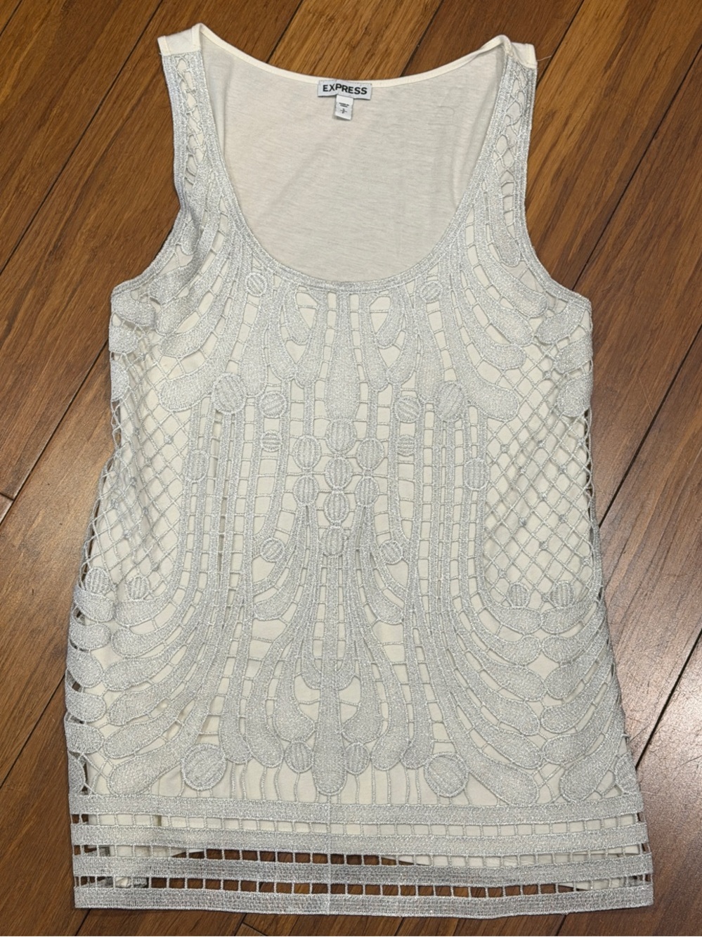 Express Silver Crochet Overlay cream Tank S